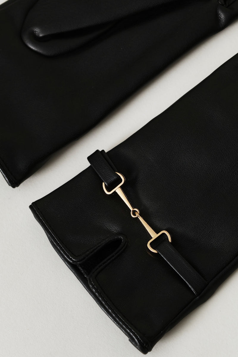 Gold Detail Pu Glove - Black