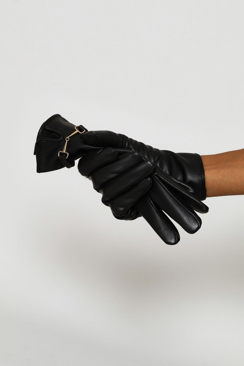 Gold Detail Pu Glove - Black