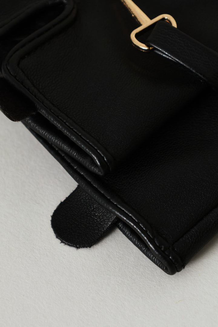 Gold Detail Pu Glove - Black