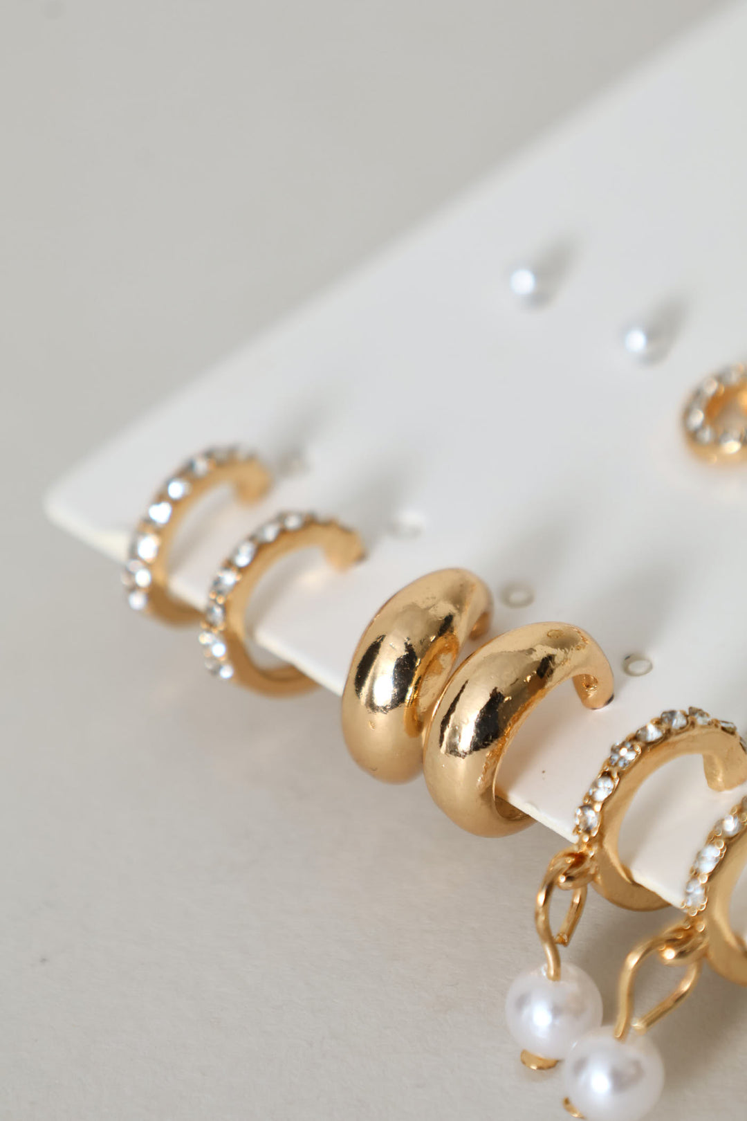 6 Pack Diamante Studs & Hoop Earrings - Gold