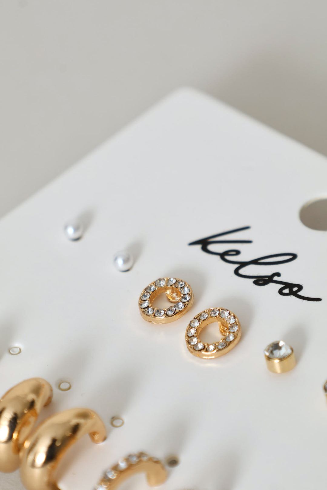 6 Pack Diamante Studs & Hoop Earrings - Gold