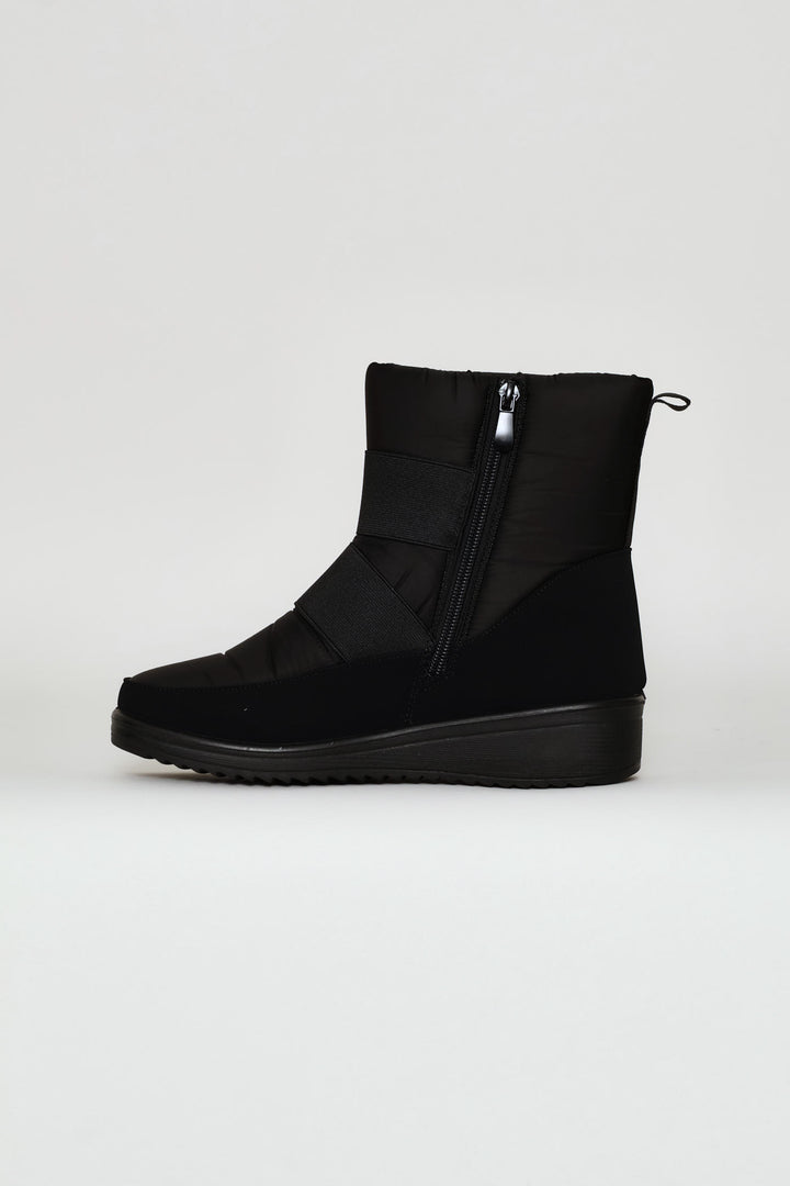 Quilted Nylon  Fur Trim Boot - Black