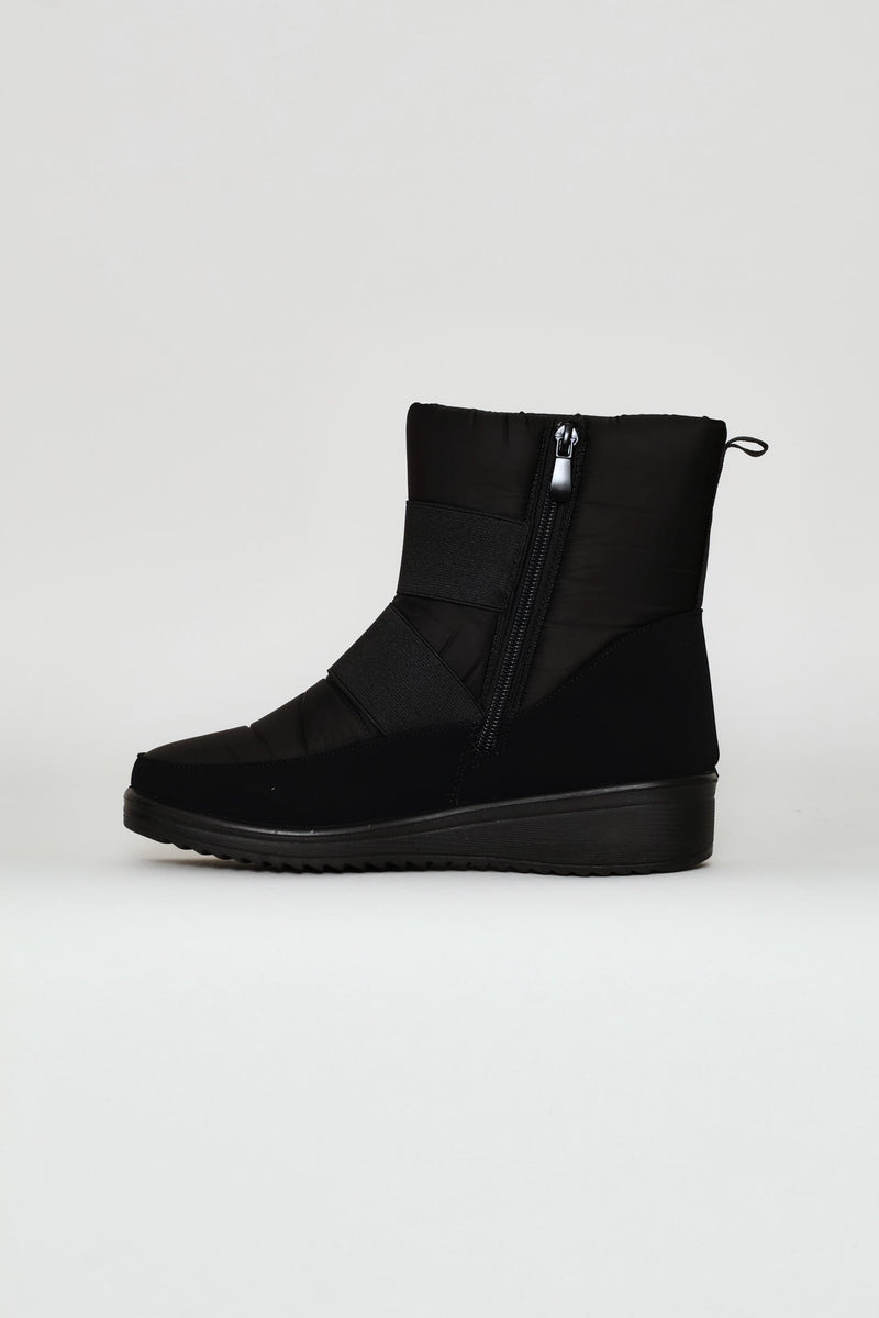 Quilted Nylon  Fur Trim Boot - Black