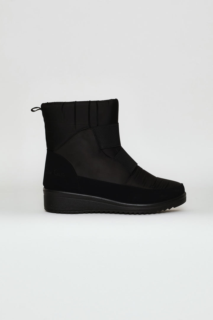 Quilted Nylon  Fur Trim Boot - Black