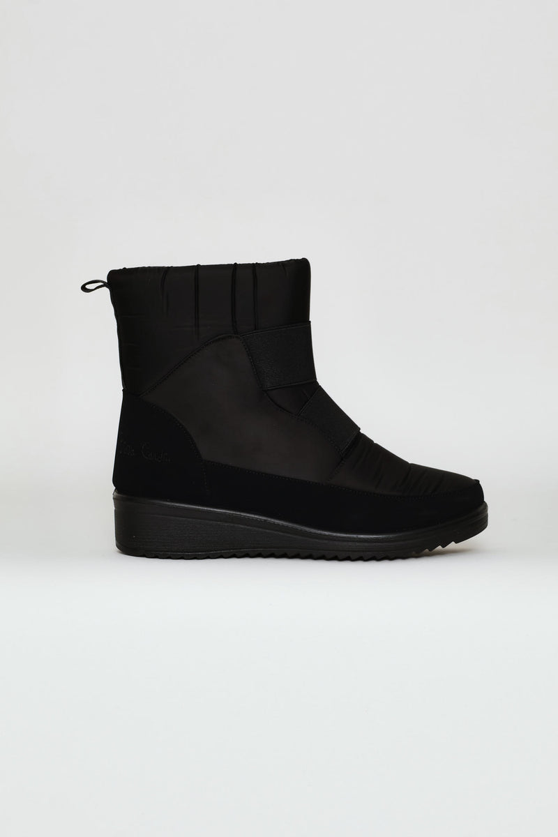 Quilted Nylon  Fur Trim Boot - Black