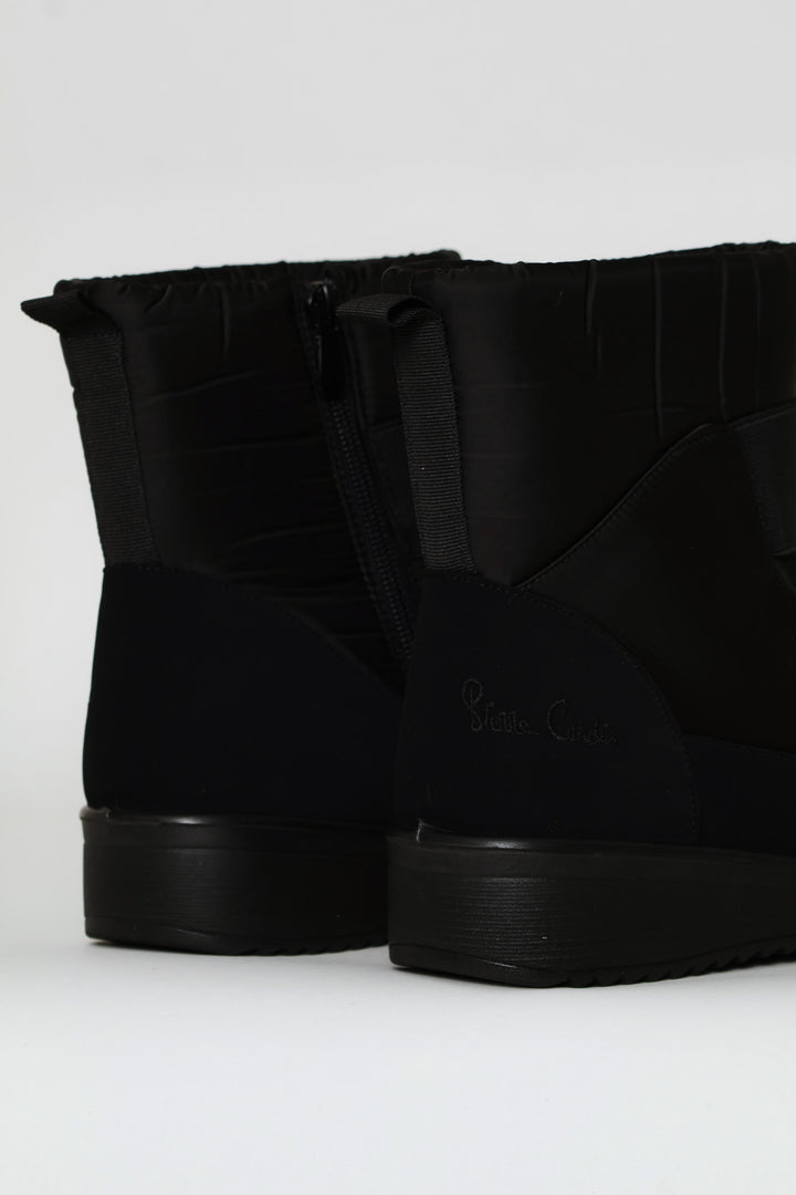 Quilted Nylon  Fur Trim Boot - Black