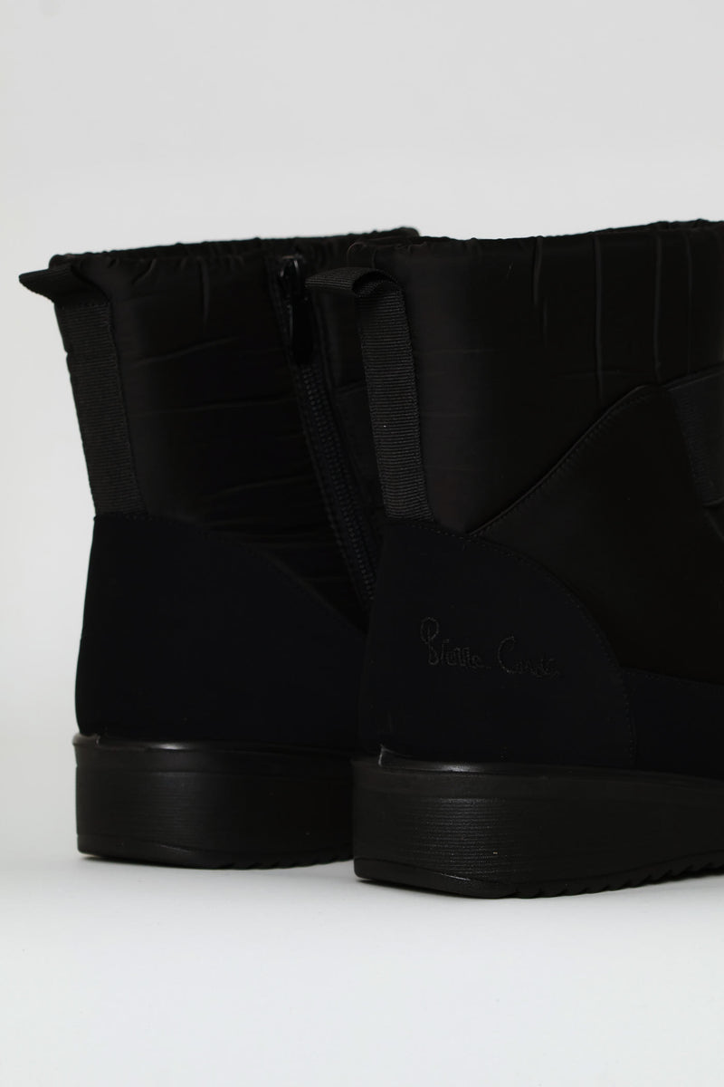 Quilted Nylon  Fur Trim Boot - Black