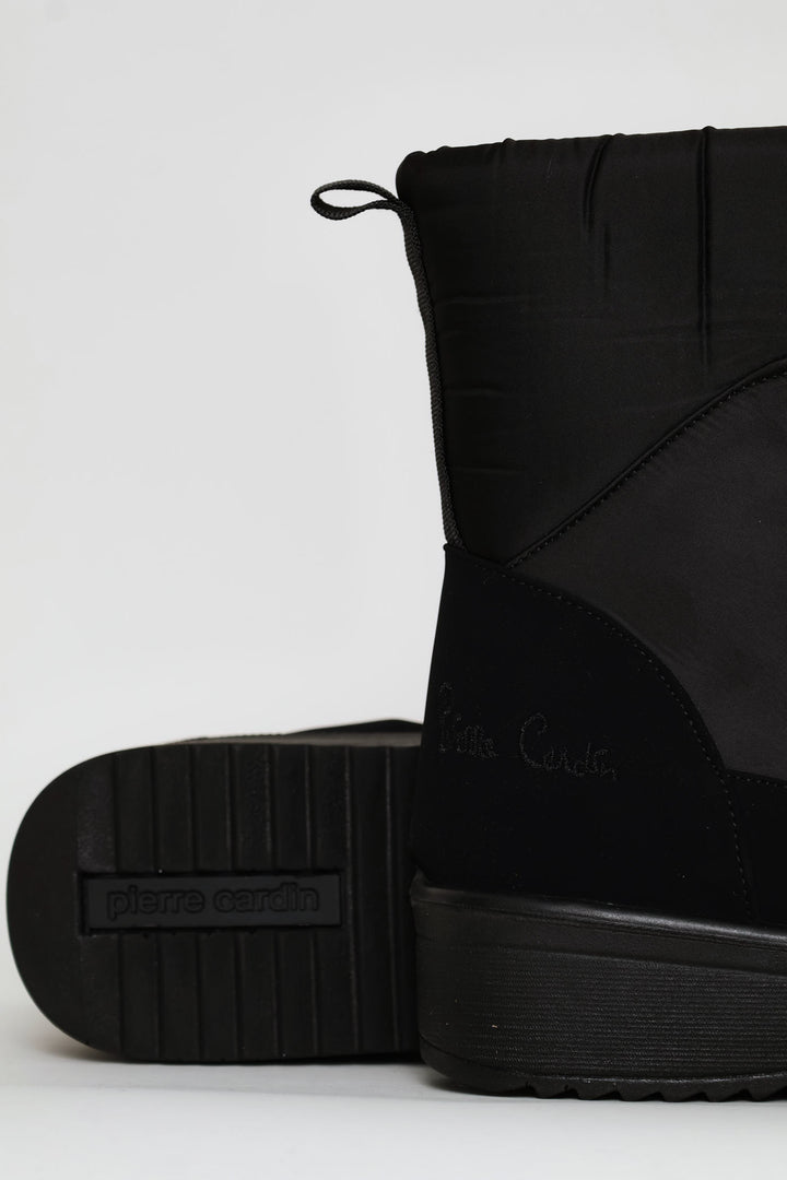 Quilted Nylon  Fur Trim Boot - Black