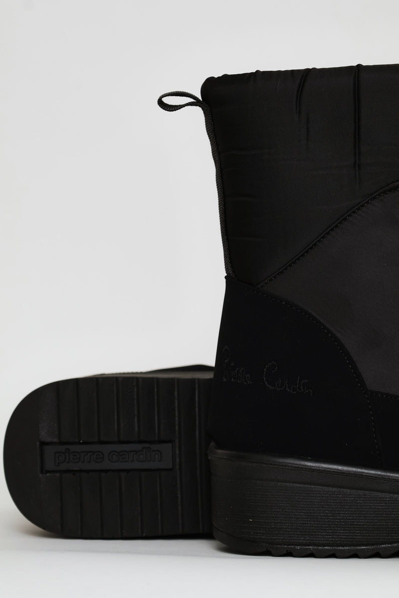 Quilted Nylon  Fur Trim Boot - Black