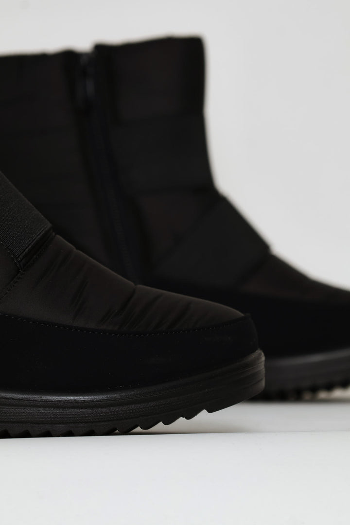 Quilted Nylon  Fur Trim Boot - Black