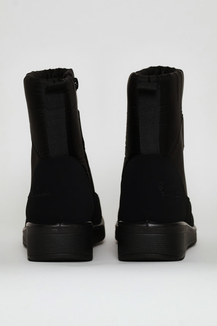 Quilted Nylon  Fur Trim Boot - Black