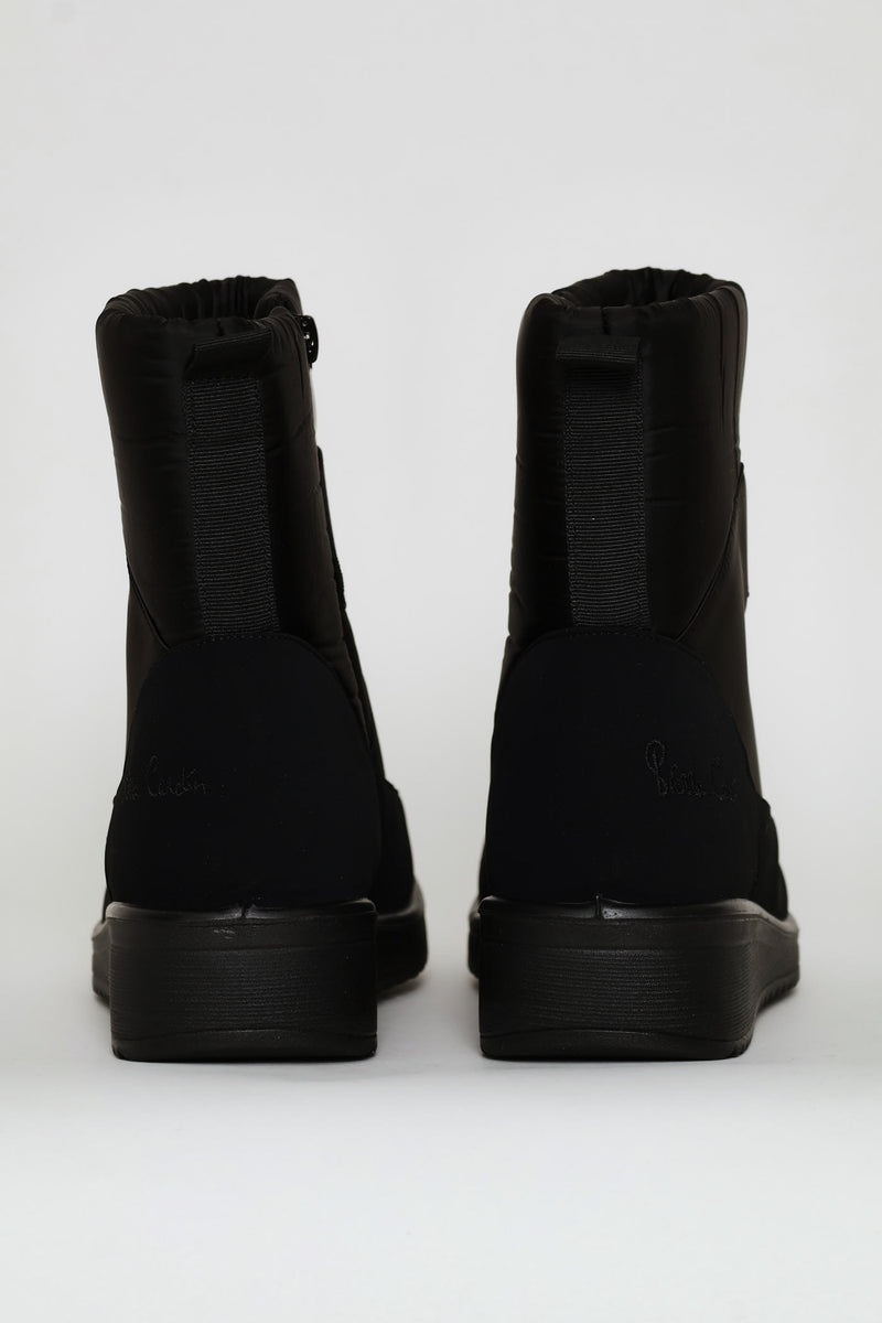 Quilted Nylon  Fur Trim Boot - Black