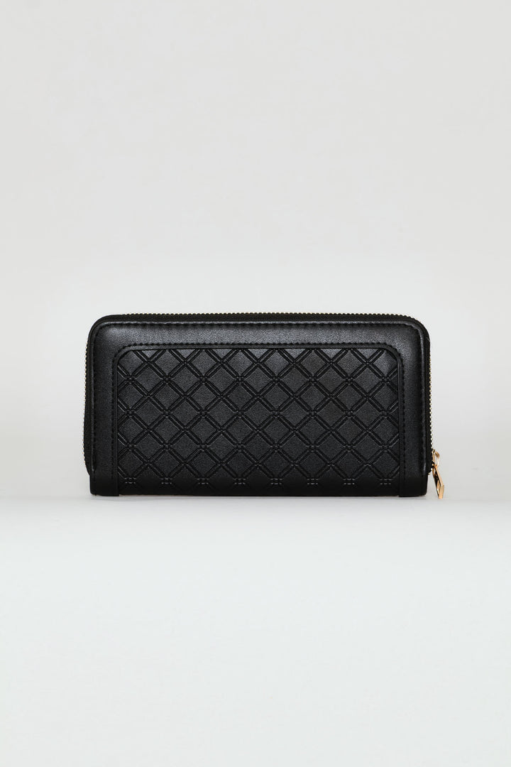 Embossed Zip Around Purse - Black