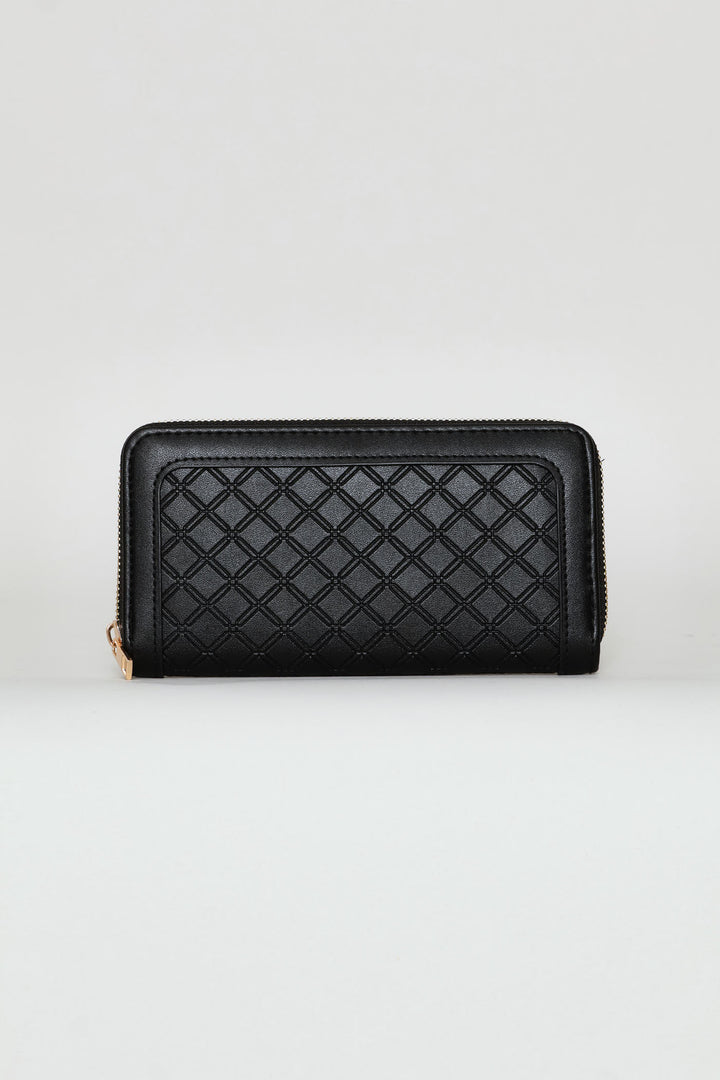 Embossed Zip Around Purse - Black