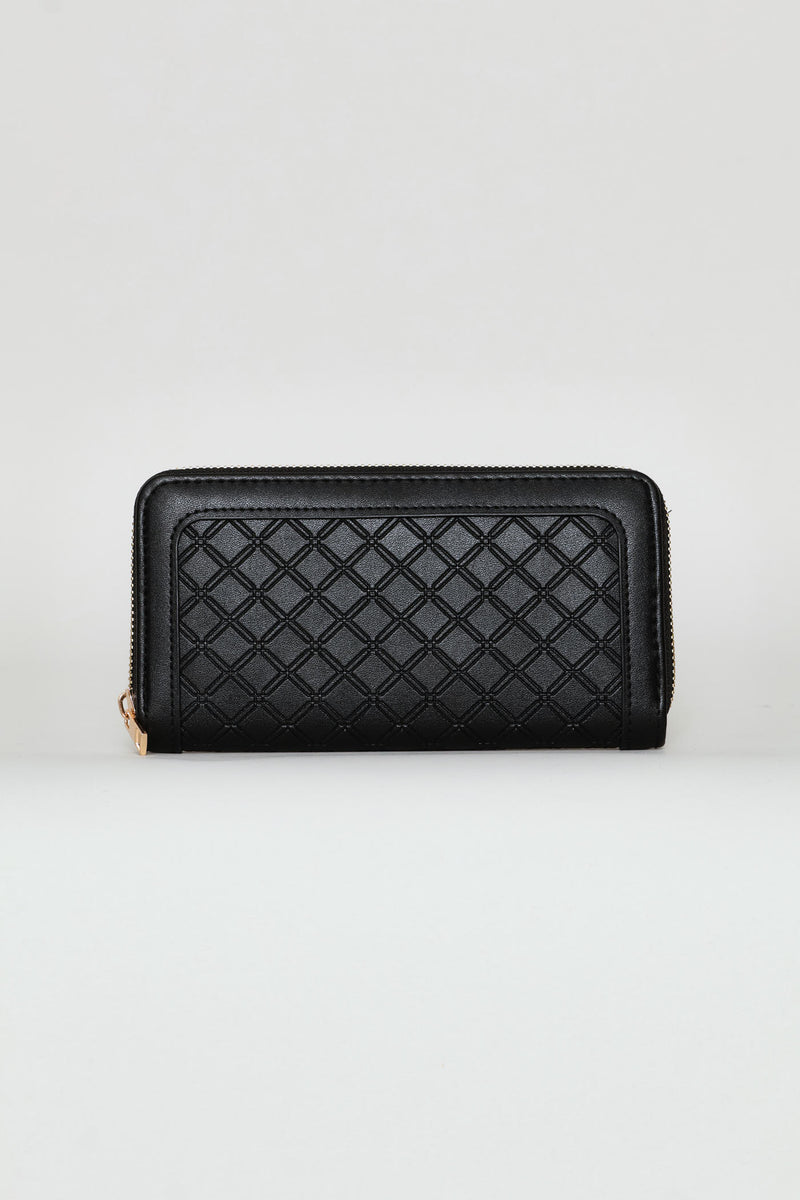 Embossed Zip Around Purse - Black