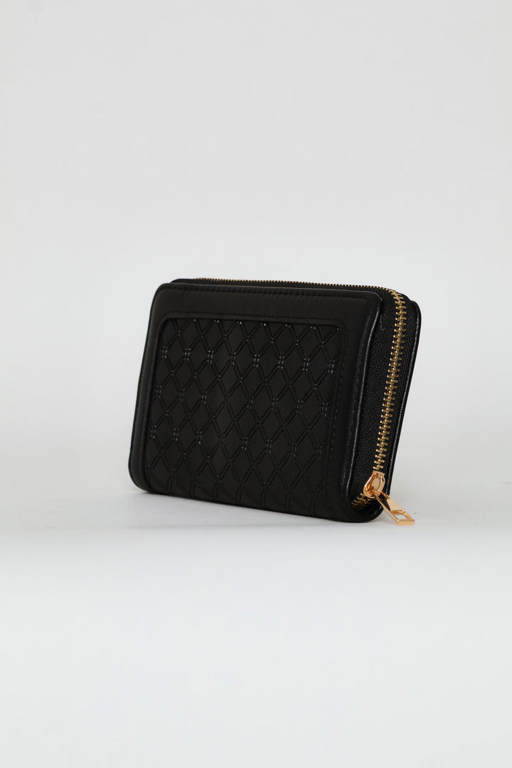 Embossed Zip Around Purse - Black