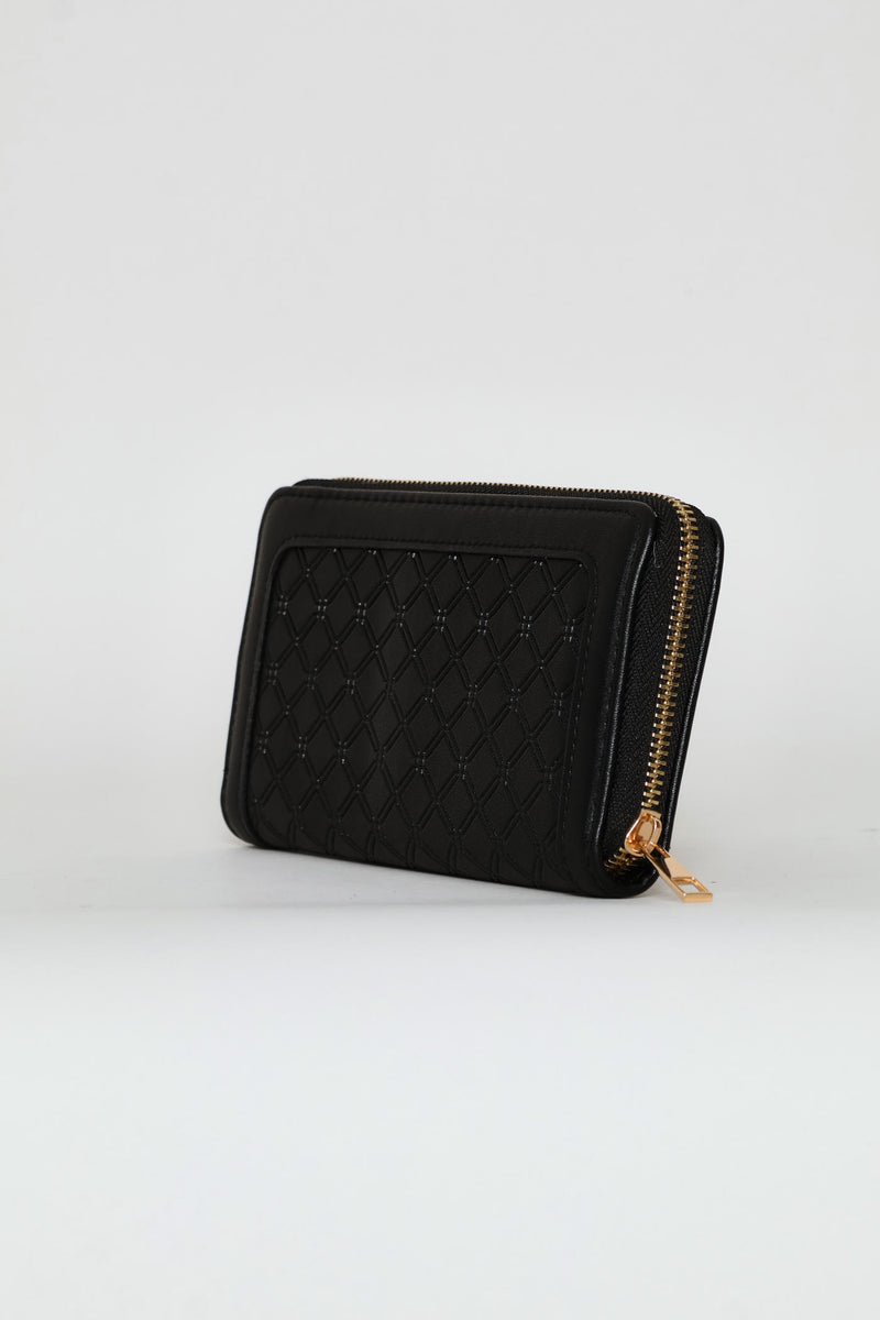 Embossed Zip Around Purse - Black