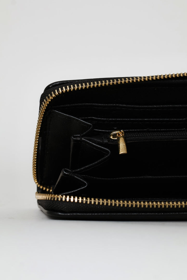Embossed Zip Around Purse - Black