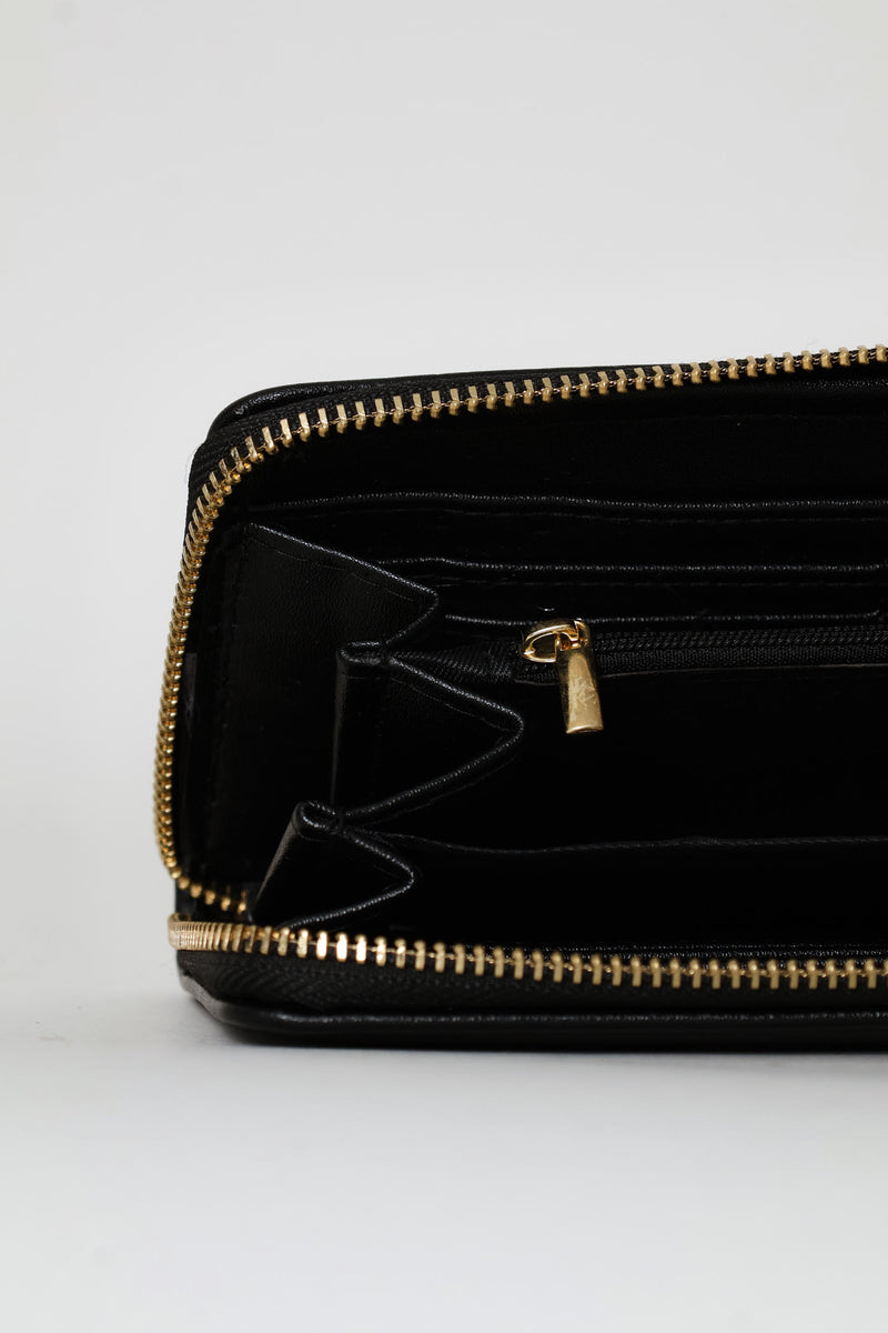 Embossed Zip Around Purse - Black