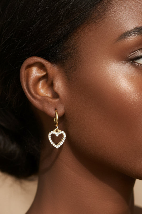 6 Pack Diamante Floral Stud & Heart Hoop - Gold