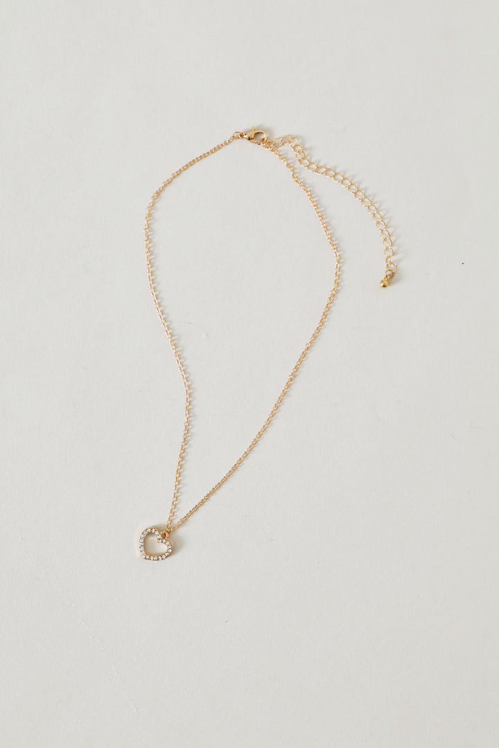 Diamante Heart Pendant Necklace - Gold