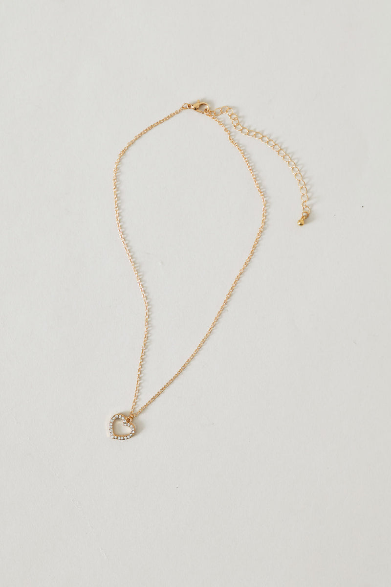 Diamante Heart Pendant Necklace - Gold