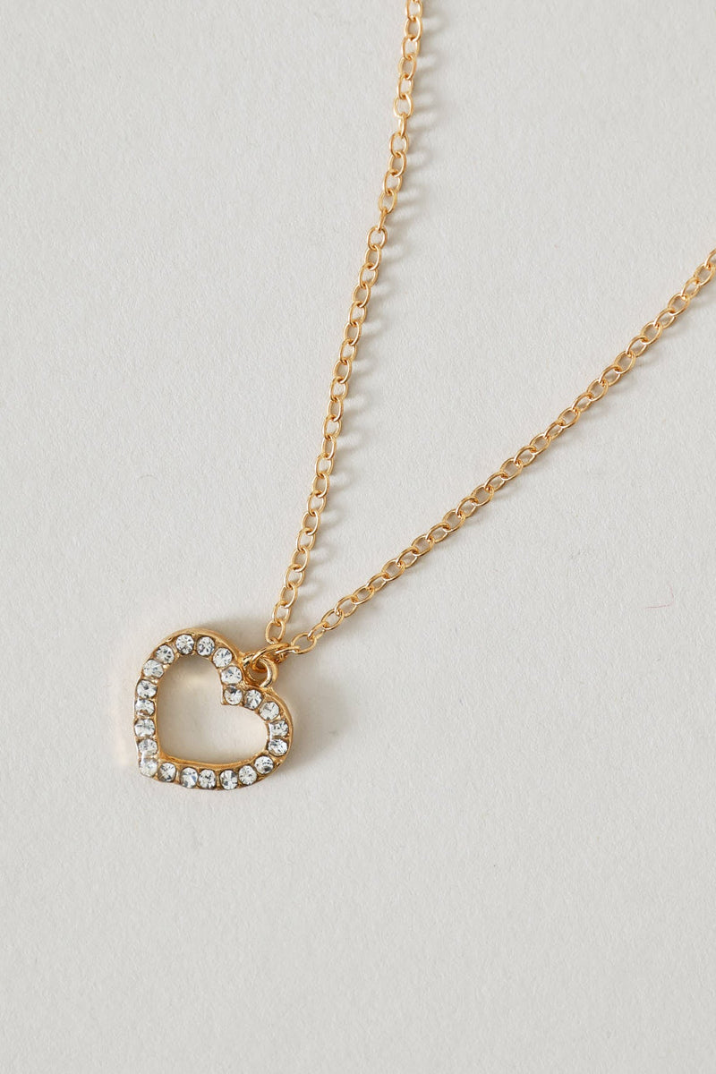 Diamante Heart Pendant Necklace - Gold