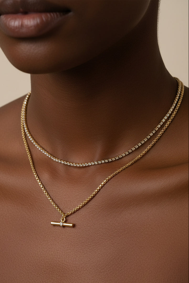 2 Layer Fob Necklace - Gold