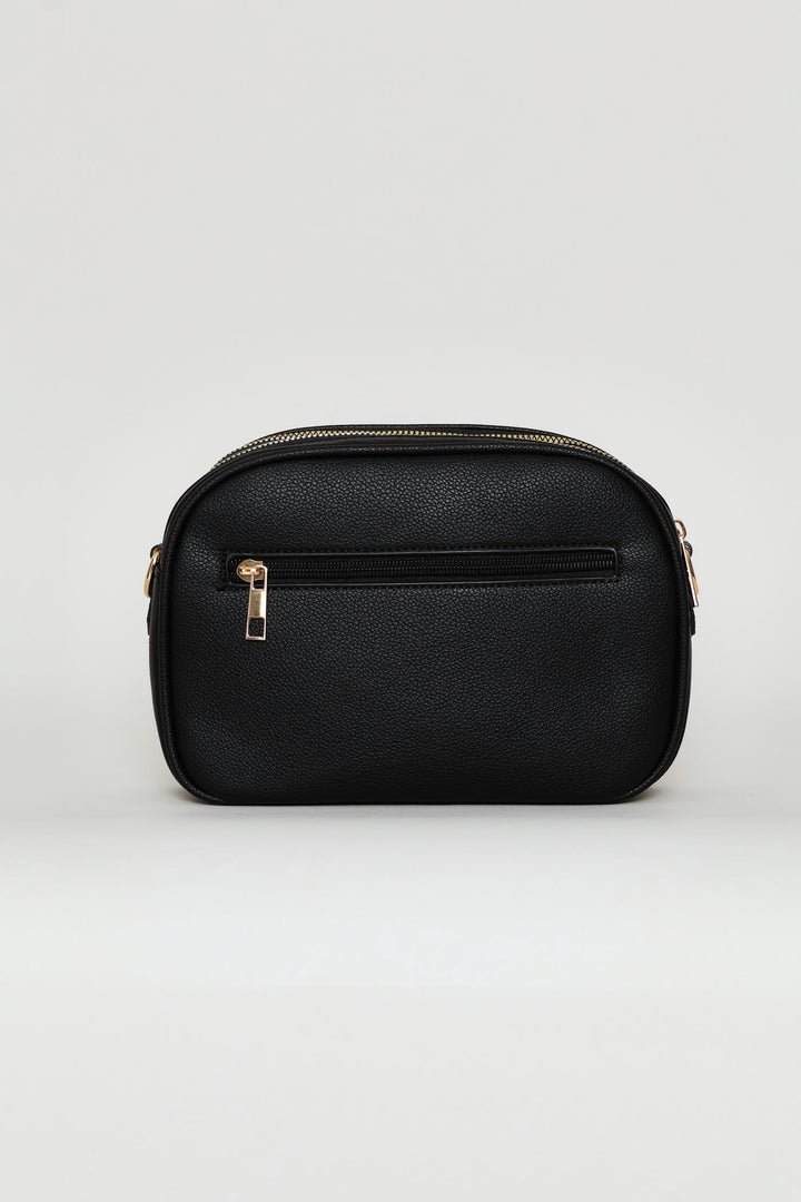 Double Top Zip Webbing Strap Camera Bag - Black