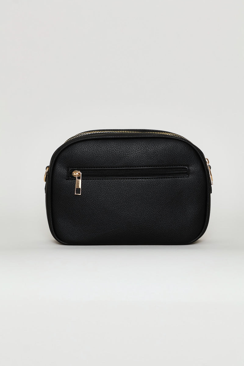 Double Top Zip Webbing Strap Camera Bag - Black