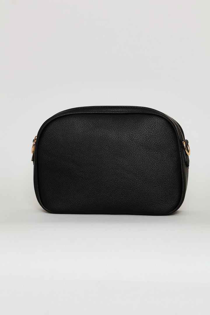 Double Top Zip Webbing Strap Camera Bag - Black