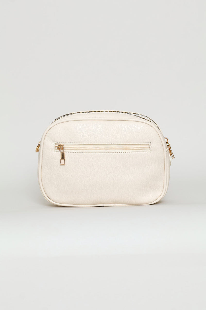 Double Top Zip Webbing Strap Camera Bag - Beige