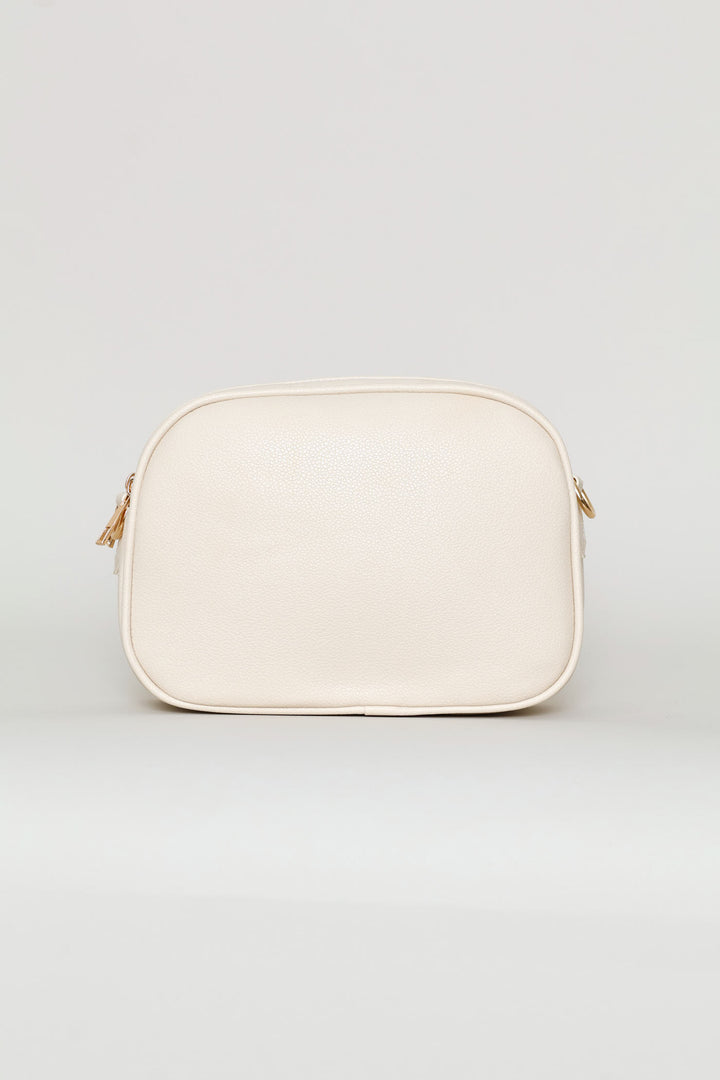 Double Top Zip Webbing Strap Camera Bag - Beige