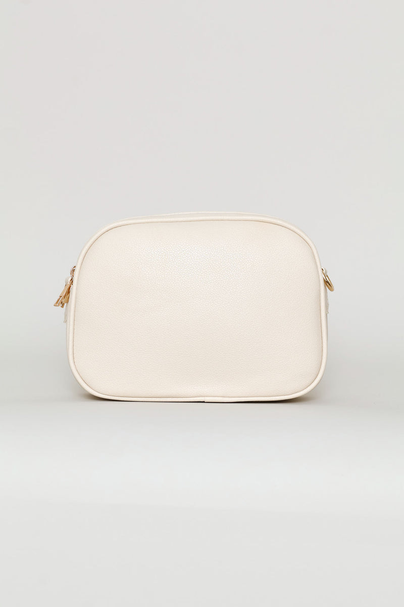 Double Top Zip Webbing Strap Camera Bag - Beige