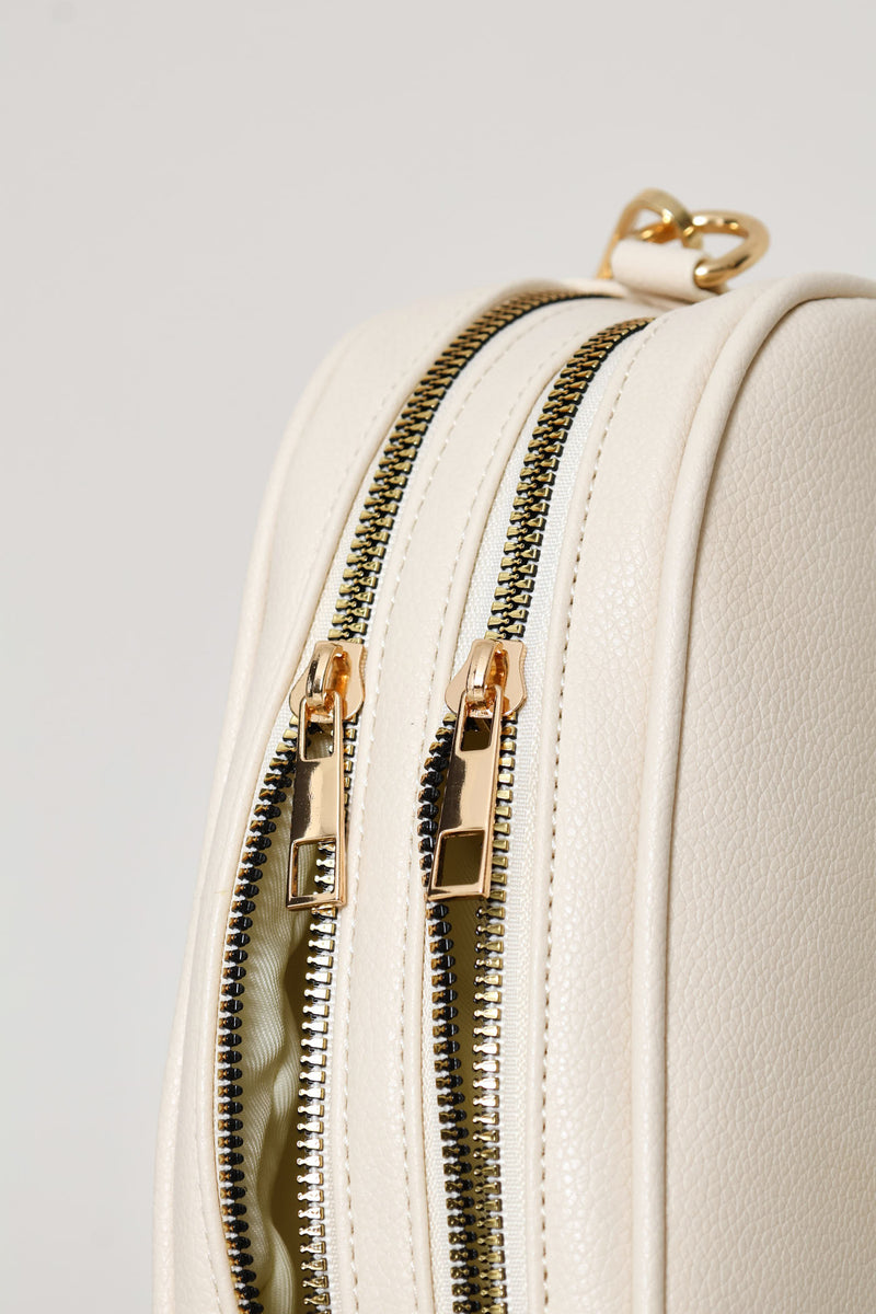 Double Top Zip Webbing Strap Camera Bag - Beige