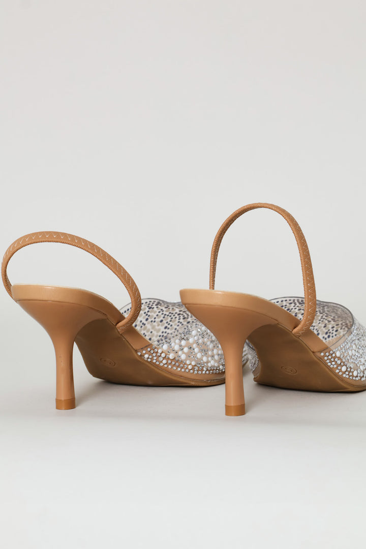 Vinyl Mule Kitten Heel - Nude