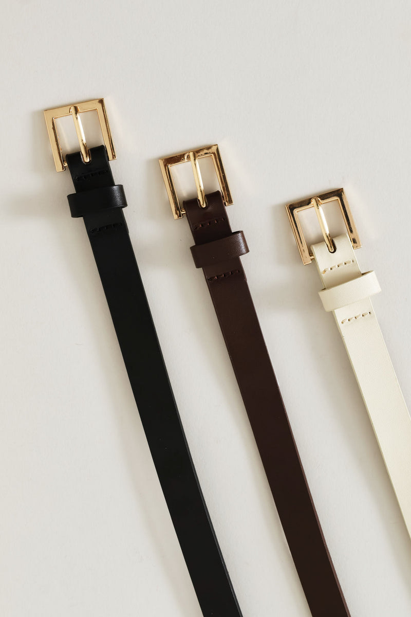 3 Pack Square Gold Buckle Belt - Black/Cream/Brown