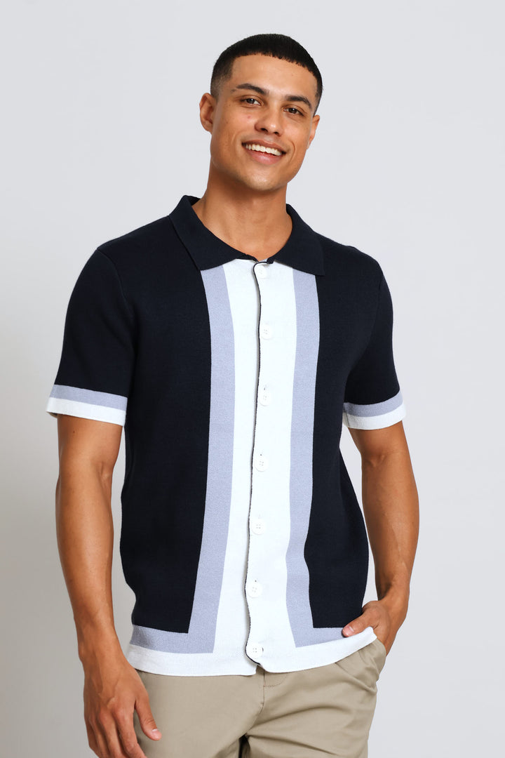 Colour Block Knit Shirt - Multi