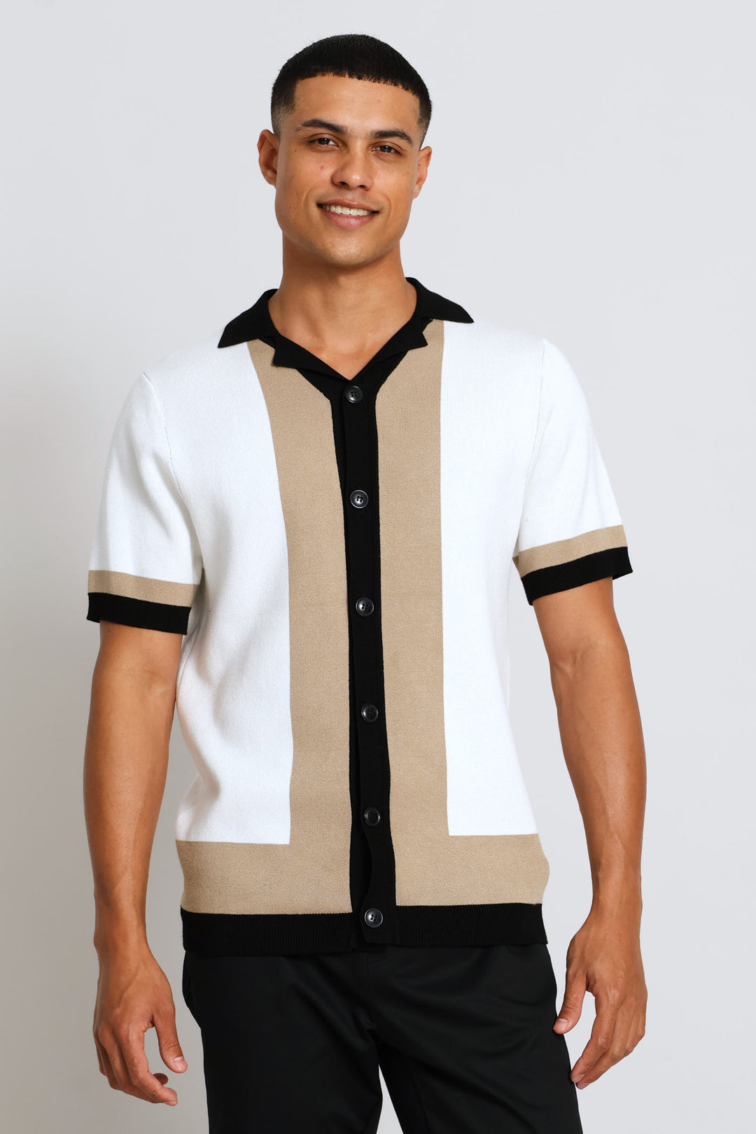 Colour Block Knit Shirt - Neutral