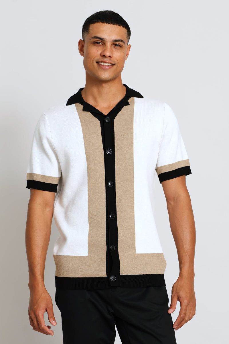 Colour Block Knit Shirt - Neutral