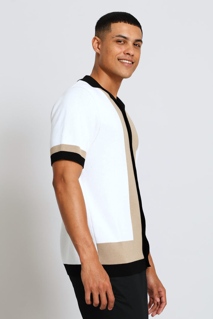 Colour Block Knit Shirt - Neutral