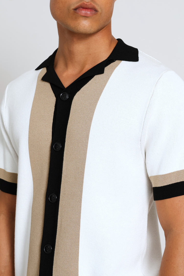 Colour Block Knit Shirt - Neutral