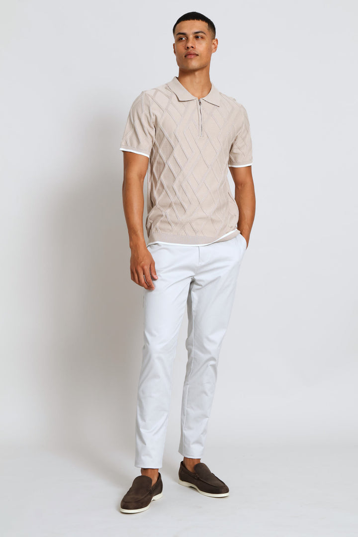 Textured Quarter Zip Knit Golfer - Stone
