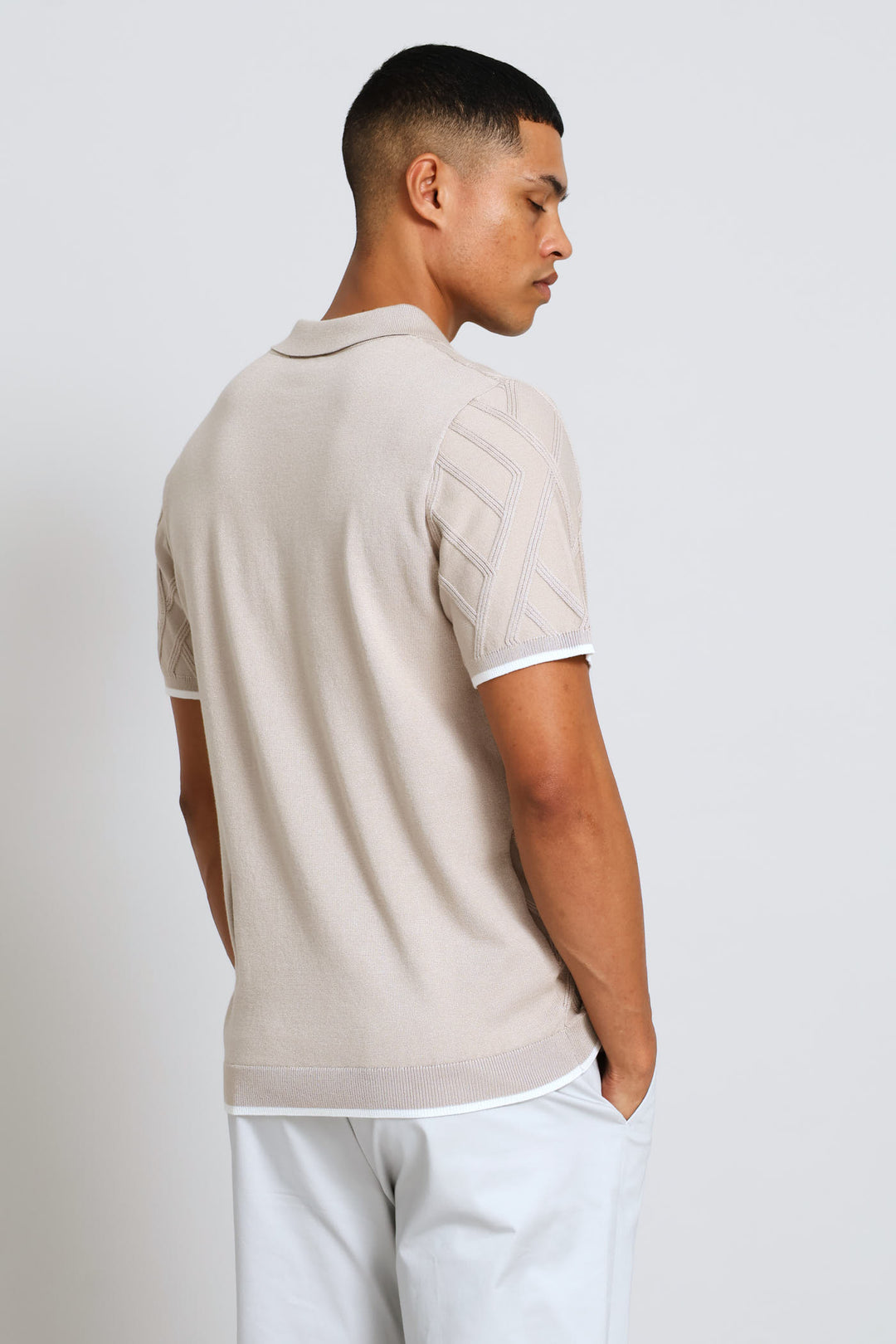 Textured Quarter Zip Knit Golfer - Stone