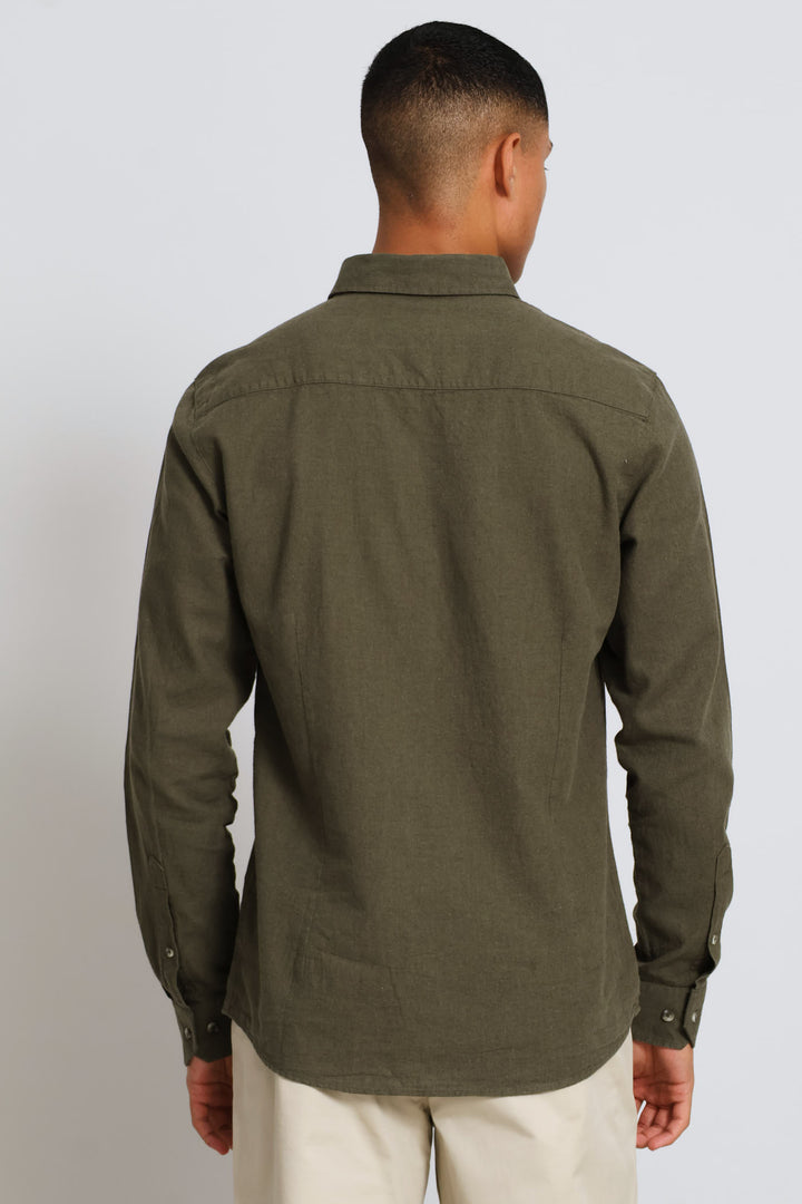 Long Sleeve Linen Blend Shirt - Fatigue