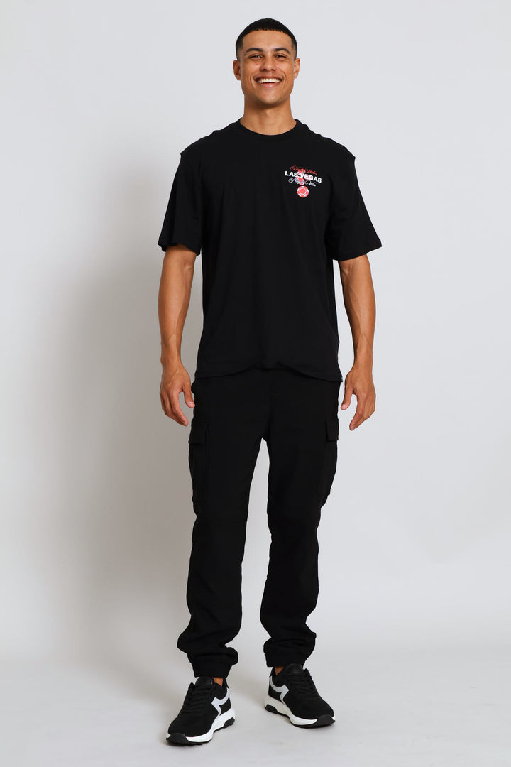 Las Vegas Front & Back Print Tee - Black