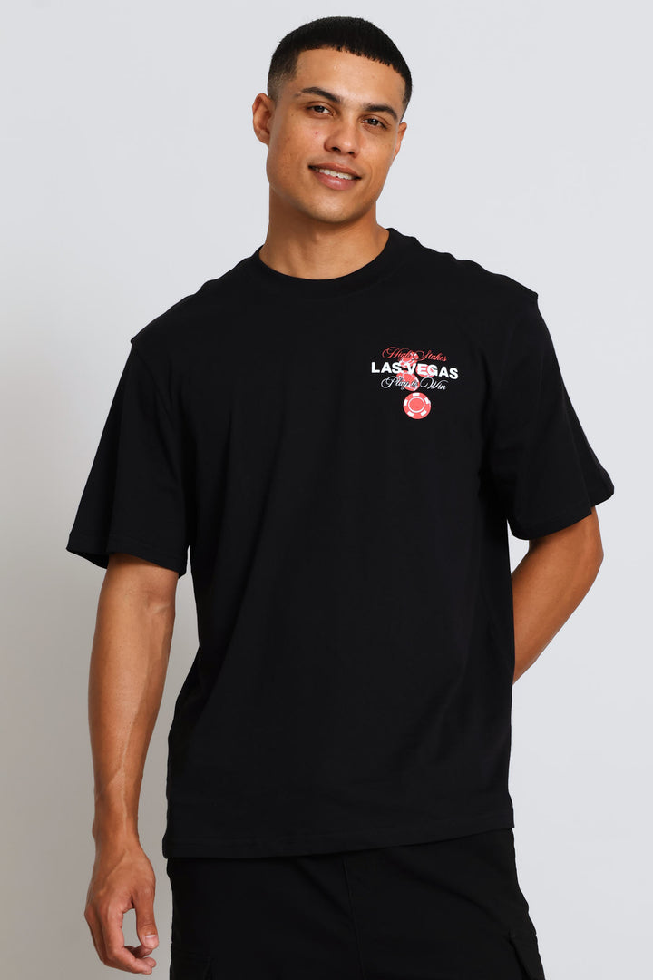 Las Vegas Front & Back Print Tee - Black