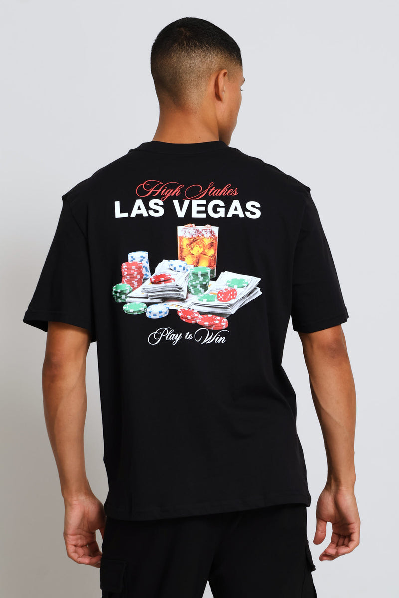 Las Vegas Front & Back Print Tee - Black