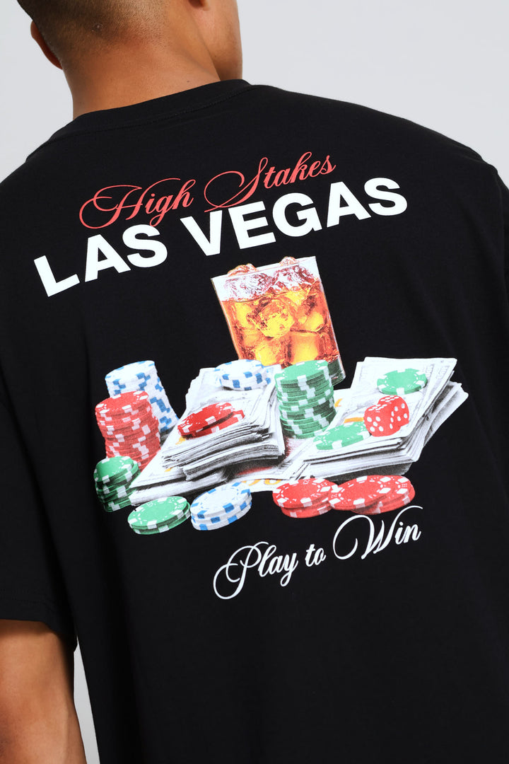 Las Vegas Front & Back Print Tee - Black