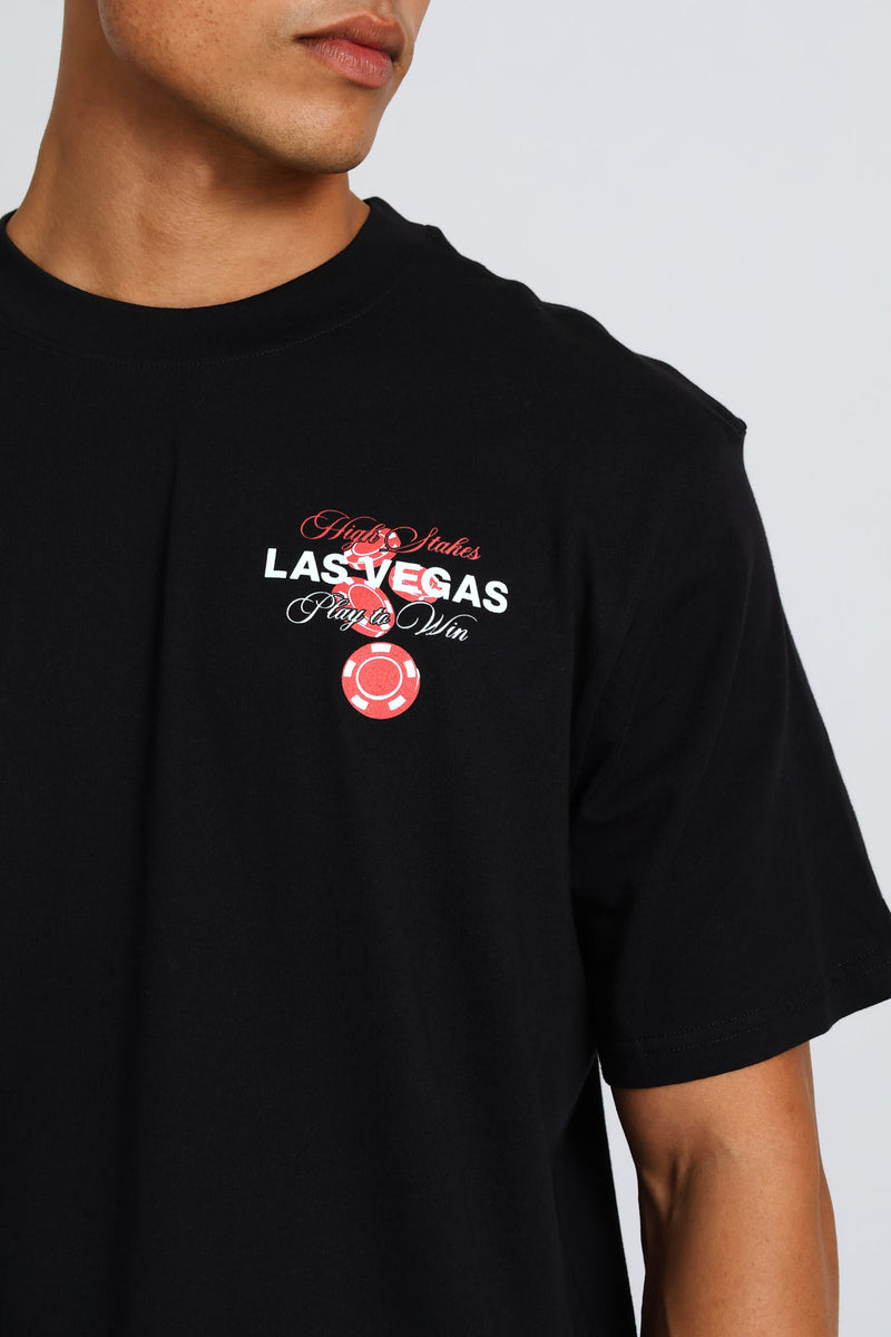 Las Vegas Front & Back Print Tee - Black